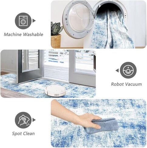 Capslpad 2x8 Modern Abstract Washable Runner Rug, Black Non-Slip Runners for Hallways, Low Pile Kitchen Runner Rug, Ultra Soft Print Distressed Faux Wool Rug for Entryway, Bedroom, Laundry in Saudi Arabia