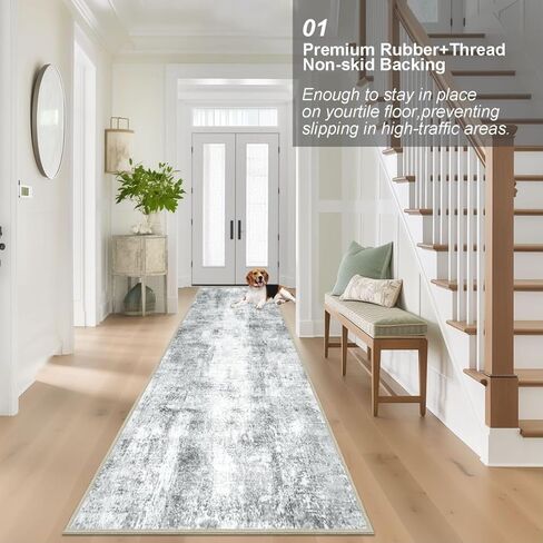 Capslpad 2x8 Modern Abstract Washable Runner Rug, Black Non-Slip Runners for Hallways, Low Pile Kitchen Runner Rug, Ultra Soft Print Distressed Faux Wool Rug for Entryway, Bedroom, Laundry in Saudi Arabia