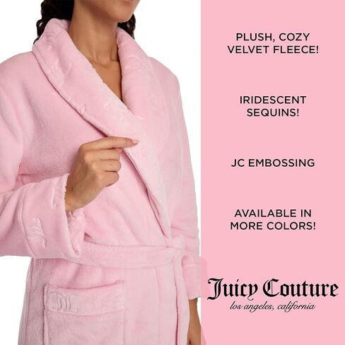 رداء Juicy Couture للسيدات فائق النعومة من القطيفة بياقة شال (الولايات المتحدة، ألفا، صغير، متوسط، عادي، عادي، وردي فاتح JC تيجان) in Saudi Arabia