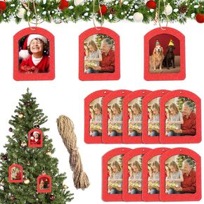 12 Pieces Magnetic Christmas Photo Frame Ornaments with Twine, Glitter Holiday Picture Frame Gifts and Tree Decoration for Valentine's Day Christmas Party Favor