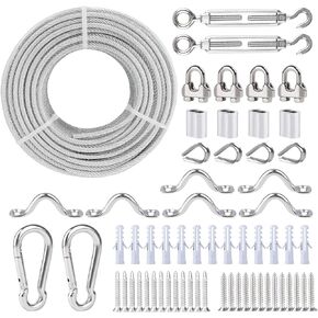 hannger 3/16" Wire Rope 100Ft - M5 Turnbuckle Wire Tensioner Strainer Kit with 7×7 Strand Core PVC Coated Steel Cable for String Light Hanging Kit/Decking Railings/Shade Sails/Clothes Line