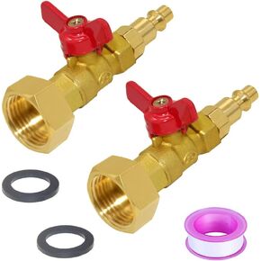 Joywayus Brass Winterize Blowout Adapter Kit 1/4" Male Quick Connect to 3/4" Male or Female GHT Thread with Ball Valve Fitting (Pack of 2)
