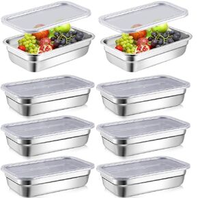 8 Pcs Hotel Pan with PP Plastic Lid Steam Table Pan Stainless Steel Restaurant Pans 1/4 Size Catering Pans Food Prep Pan Restaurant Anti Clogging Steamer for Buffet Hotel (4 Inch Deep)