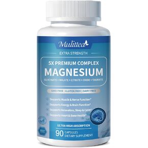 High Absorption Daily Magnesium Glycinate with Malate & Taurate 5X Complex & Minerals D3 for Max Absorption for Max Absorption, Vegan & Non-GMO -120 Count