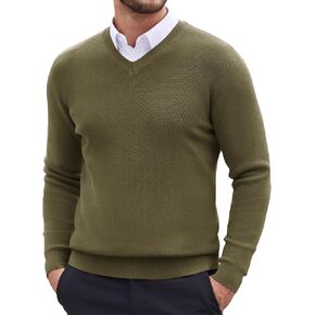 COOFANDY Men Long Sleeve Sweaters Casual V Neck Knitted Fashion Business Work Pullover Dark Grey