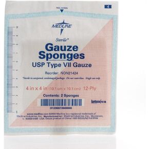 Medline Sterile 100% Cotton Woven Gauze Sponges, 3" x 3", 12-Ply, (40 Packs of 2)