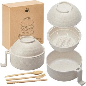 Microwave Ramen Cooker Set 33 oz Quick Ramen Bowl Set Microwave Noodle Cooker with Handle Ramen Noodle Bowl with Spoon Chopsticks Fork College Dorm Room Apartment Essentials(Purple)