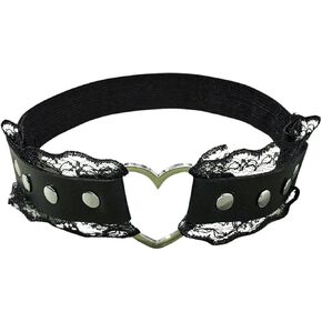 OYOANGLE Women's Lace Trim Heart Thigh Garters Adjustable Elastic Party Garter Belt