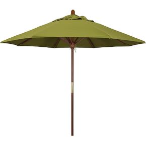 California Umbrella 9' Round Hardwood Frame Market Umbrella, Stainless Steel Hardware, Push Open, Pacifica Natural