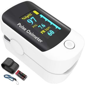 Pulse oximeter fingertip with Plethysmograph and Perfusion Index, Portable Blood Oxygen Saturation Monitor for Heart Rate and SpO2 Level, O2 Monitor Finger for Oxygen,Pulse Ox,Oxi, (White)
