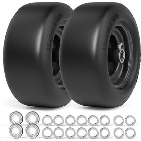 11x6.00-5 Flat Free Lawn Mower Tires, Zero Turn Mowers Solid Smooth Lawn Mower Front Tires, With 5/8" and 3/4" and 1/2" Bearings, 6"- 8"" Center Hub, Load 400lbs, 2Pack yellow