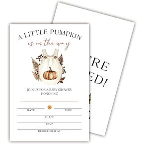 25 Set Double Print Baby Shower Invitation Cards(4"x6")-It's A Boy Autumn Card-Floral Watercolor Blue Pumpkin Invitation Card With Envelope-Baby Gender Announcement-A04 in Kuwait