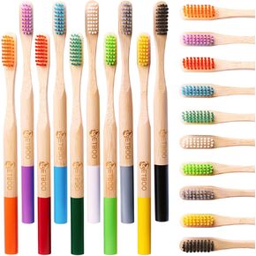 Bamboo Toothbrushes Hard Bristles for Adults 10 Pack, Wooden Toothbrush Family Set Natural Organic Tooth Brush (Multi-Color 10p)