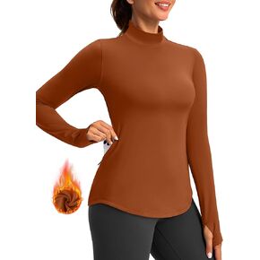 قمصان حرارية للنساء بأكمام طويلة ورقبة وهمية من الصوف، قمصان للجري والتمارين الرياضية في الطقس البارد مع جيب بسحاب in Kuwait