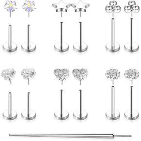 20G FlatBack Stud Earrings Cartilage Earrings for Women Men Hypoallergenic Flat Back Earrings Surgical Steel Tiny Stud Earrings Sliver Gold Huggie Hoop Earrings 8mm/10mm/12mm