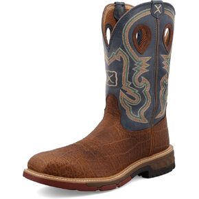 Twisted X Men's 12" Western Work Boot - Safety Alloy Toe Pull-on Boots for Men -Distressed Saddle & Peacock,12 W