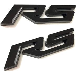 2 PC Premium 3D Metal RS Emblem Logo RS Badge Sticker Decal Fender Side Trunk Rear Badge Sticker Car/SUV/Truck (Black Silver Border)