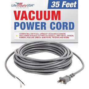 LifeSupplyUSA Heavy Duty 50ft Vacuum Power Cord, 18/3 SJT Cable, Compatible with Eureka & Sanitaire Models, 3-Prong Replacement Extension Cord for Professional Home Improvement (Gray)