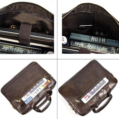 15.6inch Leather Briefcases Laptop Messenger Bags Business Satchel Office Travel Computer Handbag Shoulder Bag for Men (3316-Brown) in Saudi Arabia