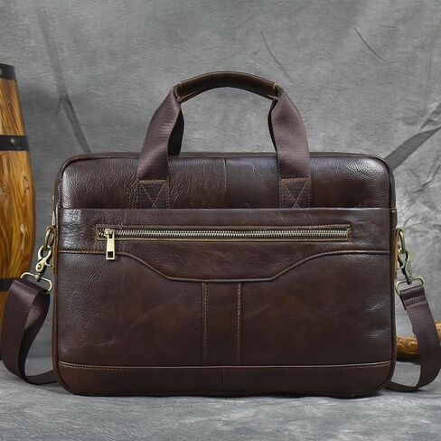 15.6inch Leather Briefcases Laptop Messenger Bags Business Satchel Office Travel Computer Handbag Shoulder Bag for Men (3316-Brown) in Saudi Arabia