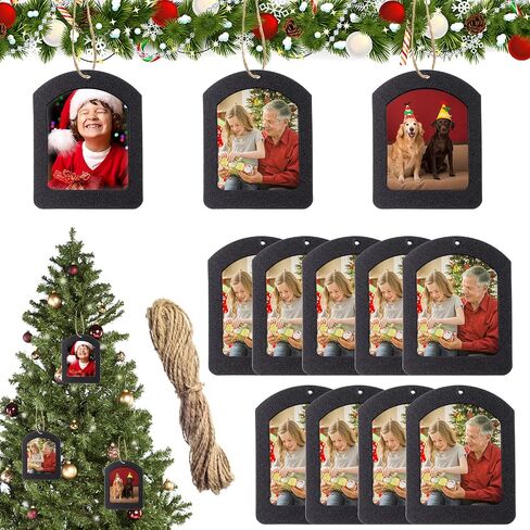 12 Pieces Magnetic Christmas Photo Frame Ornaments with Twine, Glitter Holiday Picture Frame Gifts and Tree Decoration for Valentine's Day Christmas Party Favor in Saudi Arabia