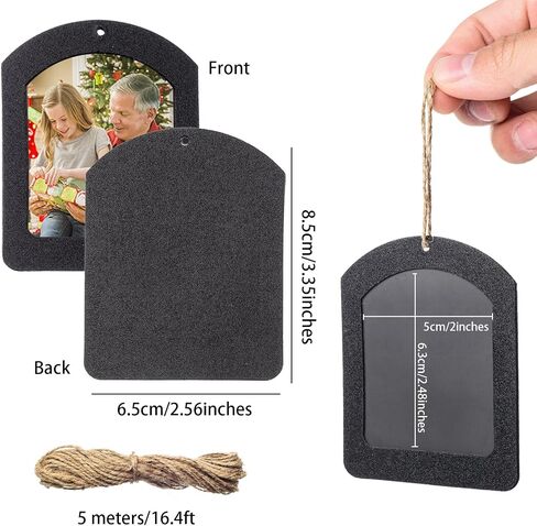 12 Pieces Magnetic Christmas Photo Frame Ornaments with Twine, Glitter Holiday Picture Frame Gifts and Tree Decoration for Valentine's Day Christmas Party Favor in Saudi Arabia