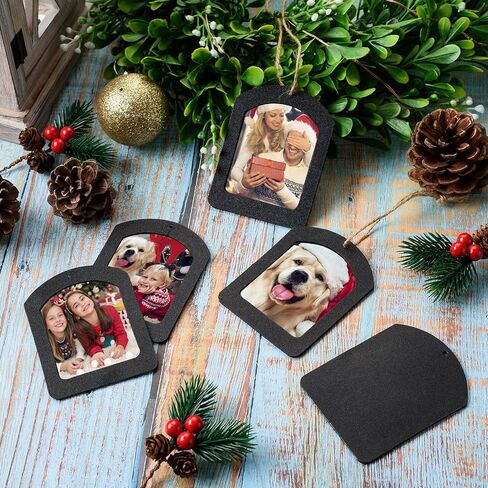 12 Pieces Magnetic Christmas Photo Frame Ornaments with Twine, Glitter Holiday Picture Frame Gifts and Tree Decoration for Valentine's Day Christmas Party Favor in Saudi Arabia