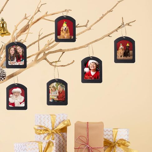 12 Pieces Magnetic Christmas Photo Frame Ornaments with Twine, Glitter Holiday Picture Frame Gifts and Tree Decoration for Valentine's Day Christmas Party Favor in Saudi Arabia
