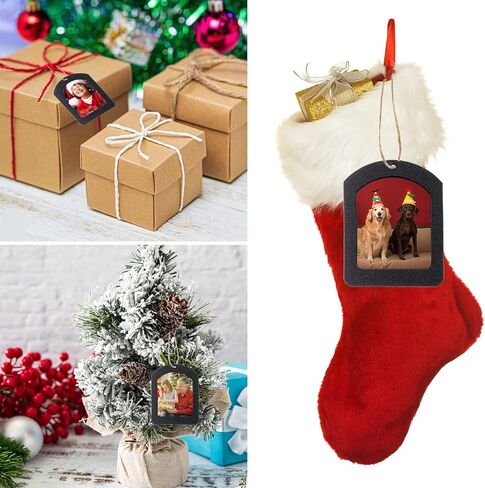 12 Pieces Magnetic Christmas Photo Frame Ornaments with Twine, Glitter Holiday Picture Frame Gifts and Tree Decoration for Valentine's Day Christmas Party Favor in Saudi Arabia