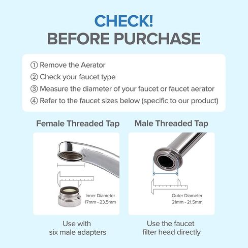 [6 Months Set] Water Filter for Sink Faucet and Replacement Set, Sink Water Filter, Vitamin C Gel, NSF Certified - Removes Impurities, Chlorine and Rust - Skin Hydration, Made in Korea in Saudi Arabia