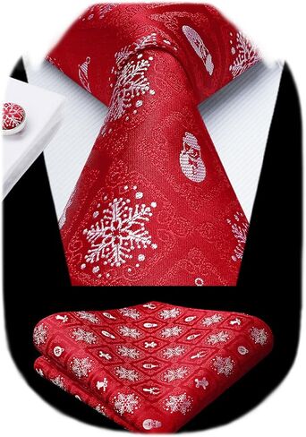 HISDERN Christmas Ties for Men Holiday Tie and Pocket Square Cufflinks Festival Party Xmas Funny Silk Woven Necktie in Kuwait