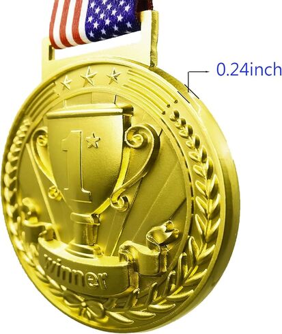 3D Gold Award Medals - 2.56 Inch Wide Olympic Medals with Trophy Pattern Decorations Stars and Stripes American Flag V Neck Ribbon - Medals for Adults & Kids, 1st Place Medals in Saudi Arabia