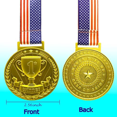 3D Gold Award Medals - 2.56 Inch Wide Olympic Medals with Trophy Pattern Decorations Stars and Stripes American Flag V Neck Ribbon - Medals for Adults & Kids, 1st Place Medals in Saudi Arabia