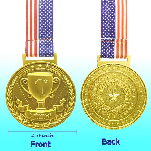 3D Gold Award Medals - 2.56 Inch Wide Olympic Medals with Trophy Pattern Decorations Stars and Stripes American Flag V Neck Ribbon - Medals for Adults & Kids, 1st Place Medals in Saudi Arabia