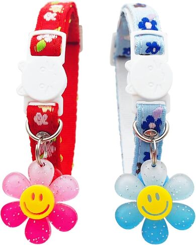 Handmade 2 Pack Cotton Elegant Breakaway Cat Collars with Bells and Bowtie for Cats, Pink & Blue Cat Kitten Collar for Cats Kittens Kitties Puppies Rabbits in Kuwait