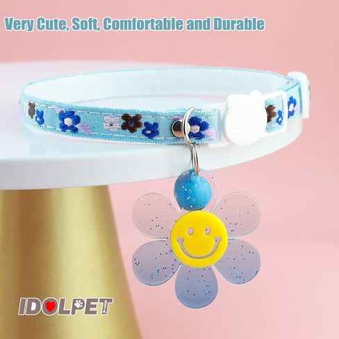 Handmade 2 Pack Cotton Elegant Breakaway Cat Collars with Bells and Bowtie for Cats, Pink & Blue Cat Kitten Collar for Cats Kittens Kitties Puppies Rabbits in Kuwait