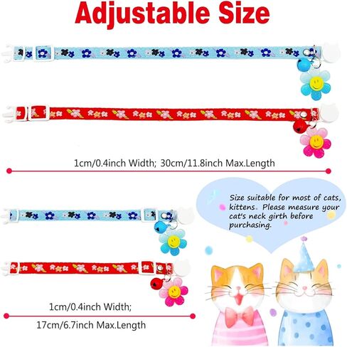 Handmade 2 Pack Cotton Elegant Breakaway Cat Collars with Bells and Bowtie for Cats, Pink & Blue Cat Kitten Collar for Cats Kittens Kitties Puppies Rabbits in Kuwait