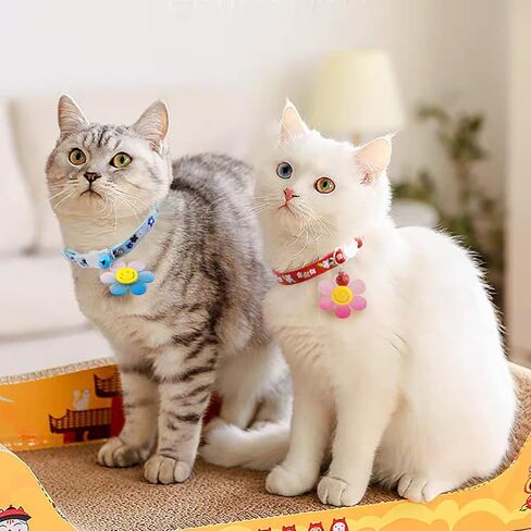 Handmade 2 Pack Cotton Elegant Breakaway Cat Collars with Bells and Bowtie for Cats, Pink & Blue Cat Kitten Collar for Cats Kittens Kitties Puppies Rabbits in Kuwait