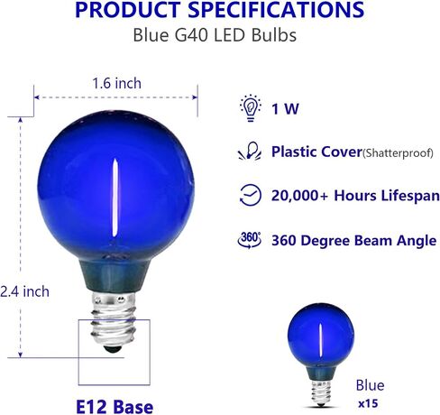 25 Pack G40 LED Red Light Bulb Green Light Bulb, 1 Watt Colored Light Bulbs String Light Bulbs Plastic Shatterproof E12 Base Outdoor Replacement Christmas Halloween Light Bulbs, 120 Volt in Saudi Arabia