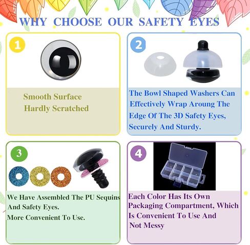 32Pcs 3D Glitter Safety Eyes and Washers for Amigurumi Crochet - Thalinfayi 25mm 8Colors Large Strabismus Safety Eyes Crochet Amigurumi Eyes for Amigurumi, Crafts, Crochet Doll DIY Making Supplies in Saudi Arabia