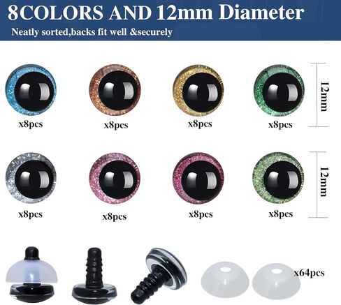 32Pcs 3D Glitter Safety Eyes and Washers for Amigurumi Crochet - Thalinfayi 25mm 8Colors Large Strabismus Safety Eyes Crochet Amigurumi Eyes for Amigurumi, Crafts, Crochet Doll DIY Making Supplies in Saudi Arabia