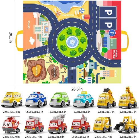 TEMI Toddler Pull Back Car Toys for 1 2 3 Year Old Boy Girl, 12 Pieces Baby Toy Cars with Play Mat/Storage Bag, Baby Toys 12-18 Months, Birthday Gifts for Toddler Toys Age 1-2 in Kuwait