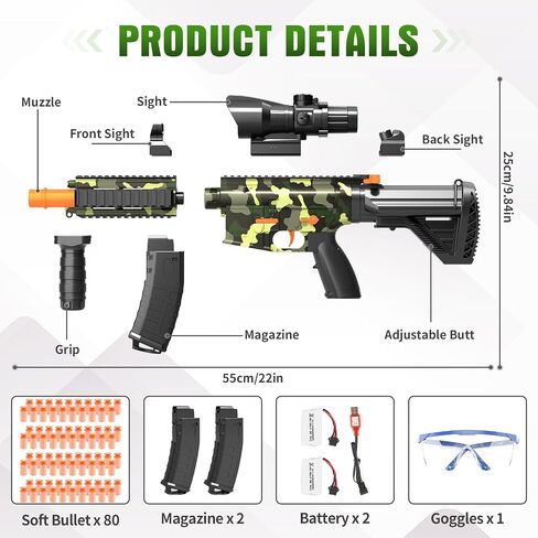 Electric Soft Bullet Toy Gun for Boys, Auto-Manual Shell Ejecting Toy Foam Blasters & Guns with 80 Soft Darts, Shooting Games Educational Toys for 6, 8,12,14+ Kids, for Kids in Saudi Arabia