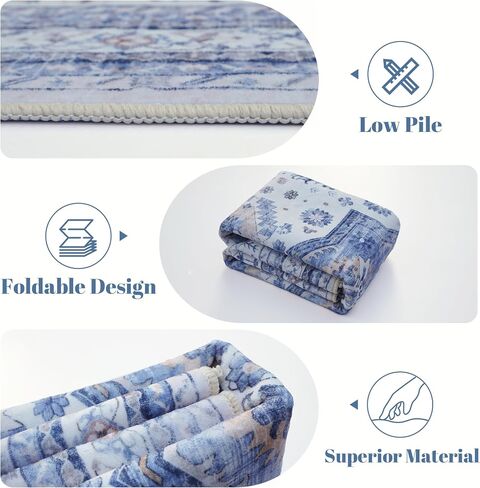 Area Rug 5x7, Vintage Rug with Non Slip Backing, Soft Area Rugs for Bedroom, Low Pile Stain Resistant Farmhouse Rug for Living Room, Farmhouse, Dining Room, Indoor, Kids Playroom in Saudi Arabia