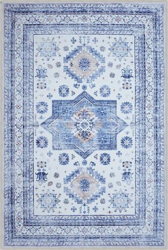 Area Rug 5x7, Vintage Rug with Non Slip Backing, Soft Area Rugs for Bedroom, Low Pile Stain Resistant Farmhouse Rug for Living Room, Farmhouse, Dining Room, Indoor, Kids Playroom in Saudi Arabia