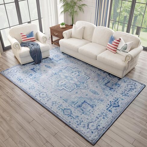 Area Rug 5x7, Vintage Rug with Non Slip Backing, Soft Area Rugs for Bedroom, Low Pile Stain Resistant Farmhouse Rug for Living Room, Farmhouse, Dining Room, Indoor, Kids Playroom in Saudi Arabia