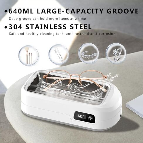High-Efficiency Ultrasonic Jewelry Cleaner, 40W 640ml 48KHz Portable Professional Ultrasonic Cleaner for Jewelry, Eyeglass, Watches, Dentures, Ring, Blade Razor in Saudi Arabia