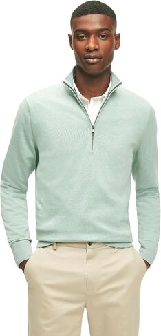 سترة Brooks Brothers الرجالية ذات المقاس العادي من القطن Supima بأكمام طويلة ونصف سحاب، Jade، Small in Saudi Arabia