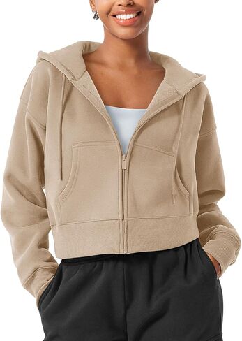 YEOREO Zip Up Hoodies for Women Fleece Pullover Cropped Crew Neck Sweatshirts Katrine Fall Winter Clothes with Pockets in Saudi Arabia
