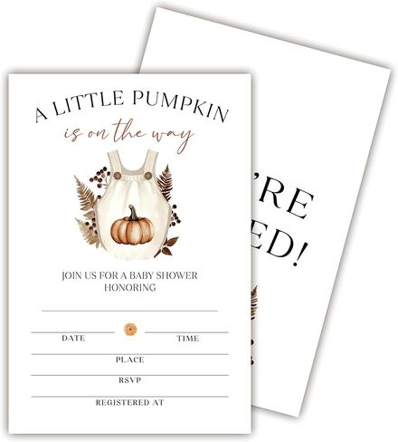 25 Set Double Print Baby Shower Invitation Cards(4"x6")-It's A Boy Autumn Card-Floral Watercolor Blue Pumpkin Invitation Card With Envelope-Baby Gender Announcement-A04 in Kuwait
